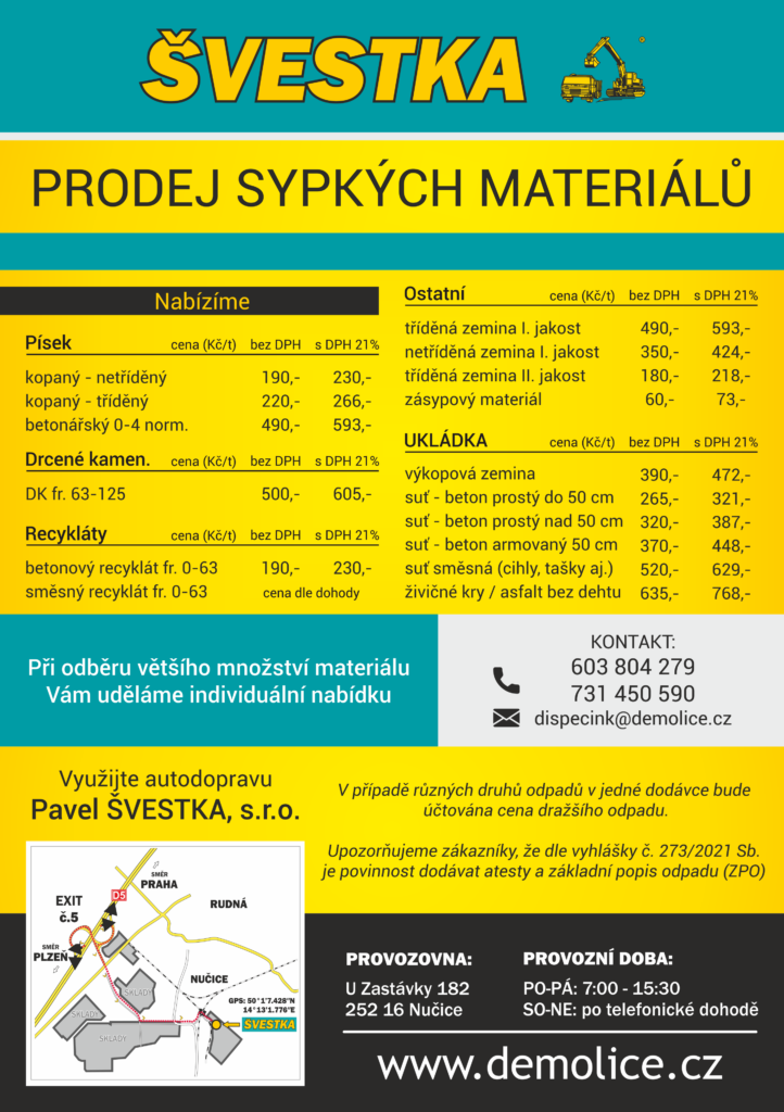 Ceník sypkých materiálů 2026